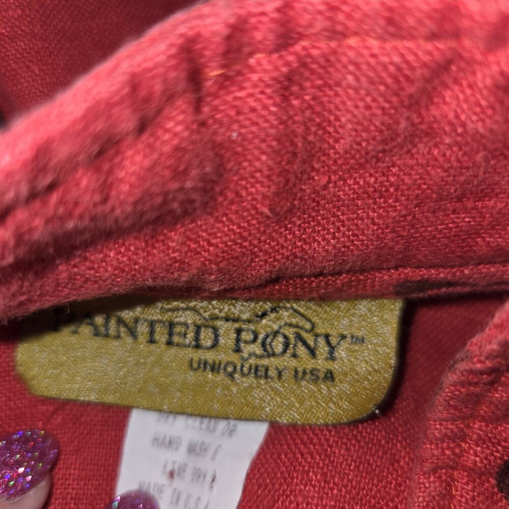 VTG Painted Pony Red Linen Jacket Top 1X Asian Designs Large Buttons Y2K USA - Picture 8 of 16